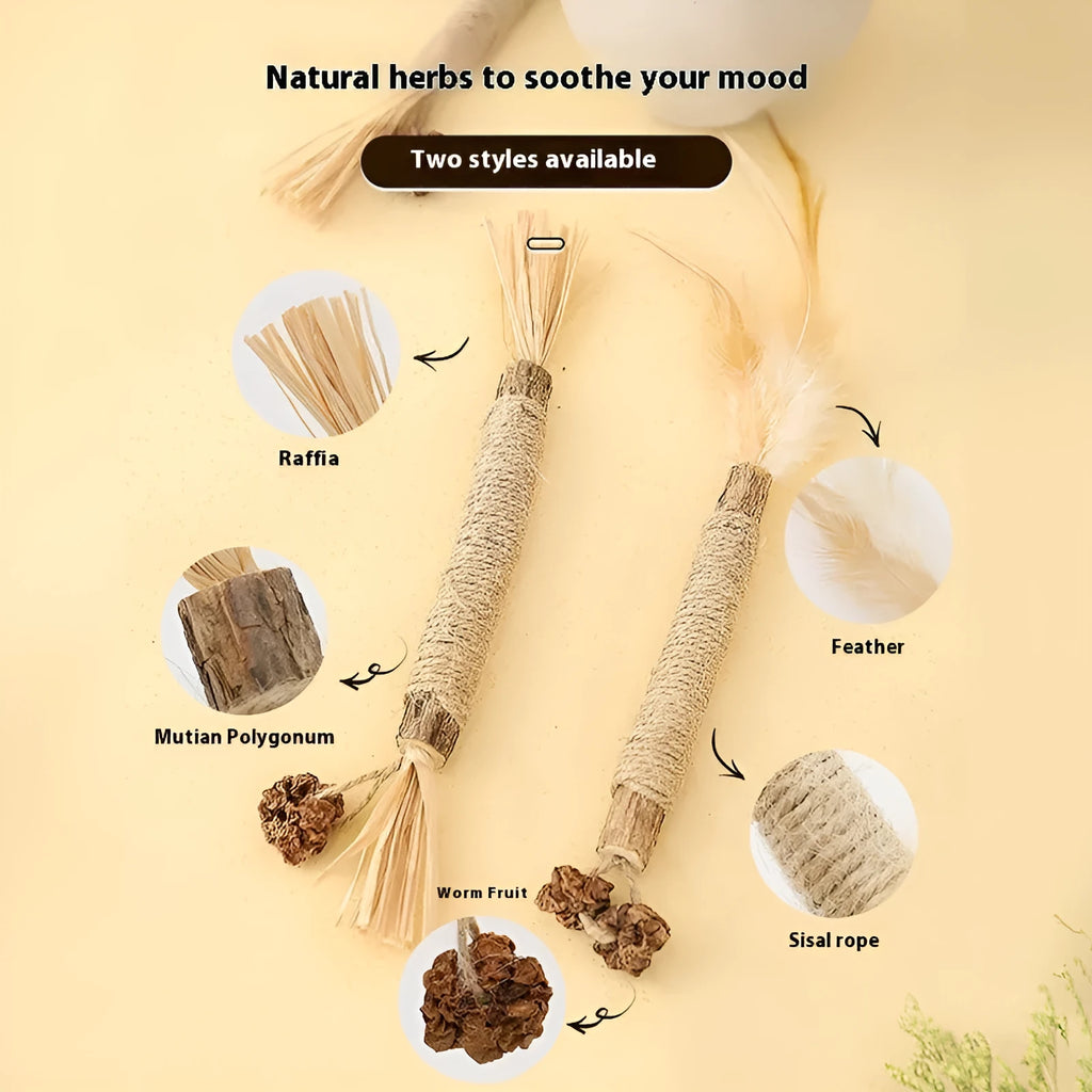 Polygonum cat teeth grinding rod chew toy with 2.2 cm diameter in chicken feather or raffia style