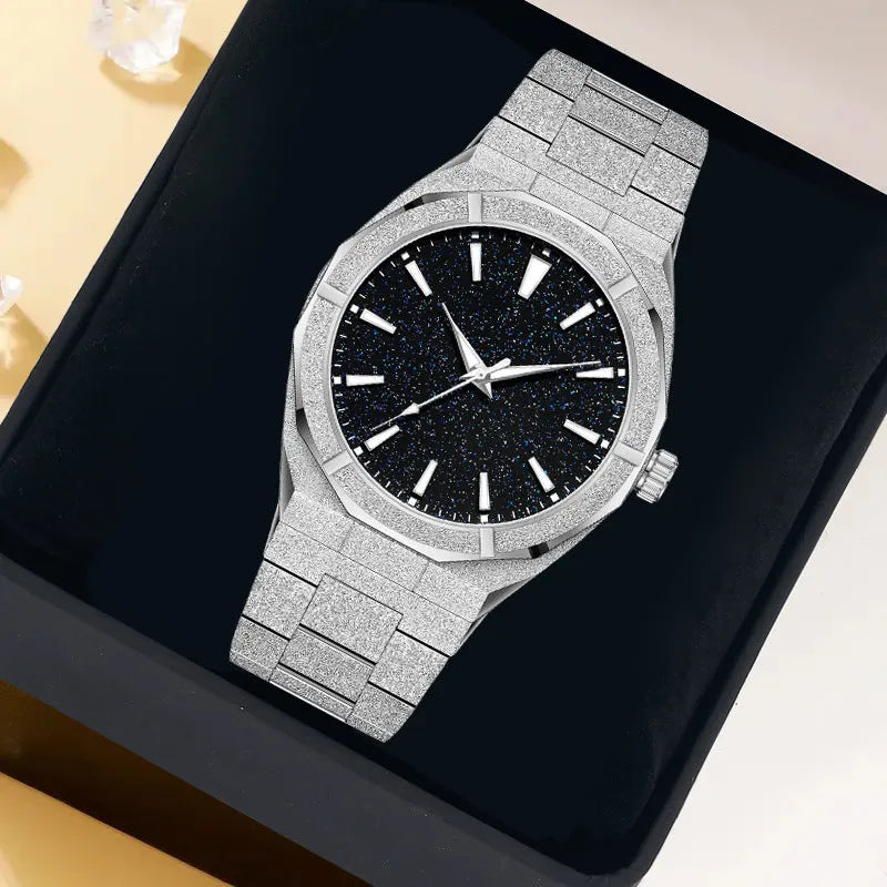 Men's business watch with stainless steel frosted finish and luminous markers in silver colour