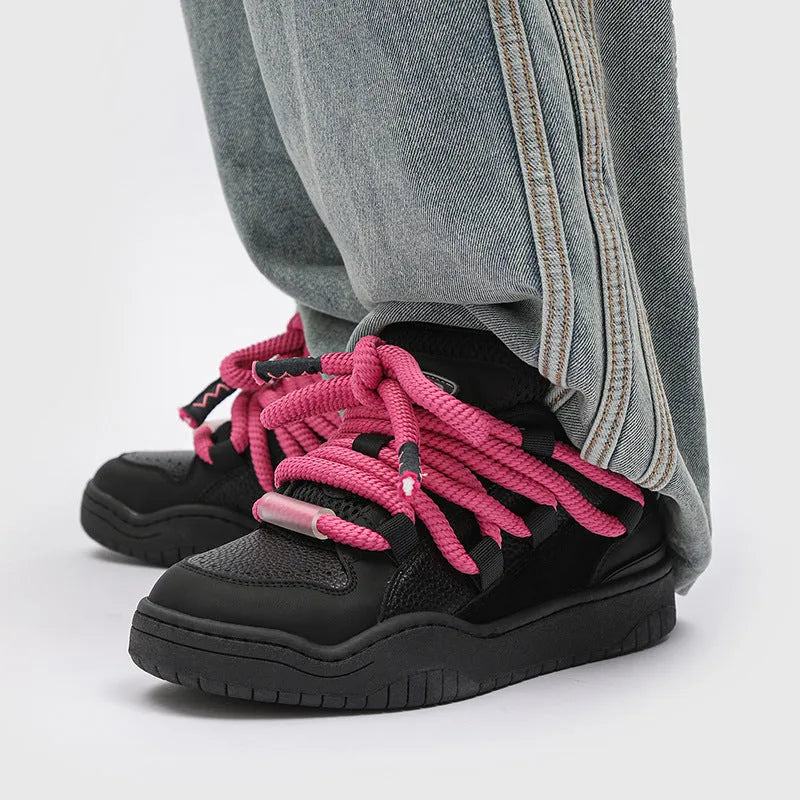 Casual thick sole shoes in four colours with rubber soles and lace-up design