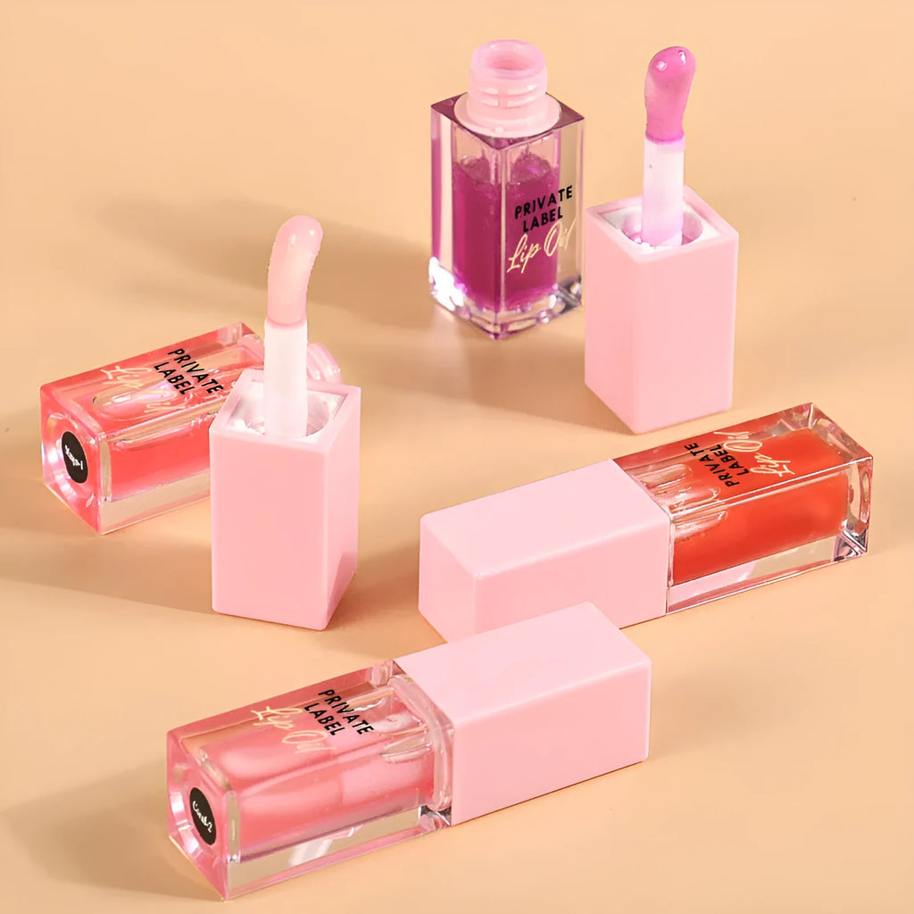 Women's transparent lip gloss in six natural shades: Bird of Paradise, Cherry, Coral, Mango, Strawberry, Watermelon
