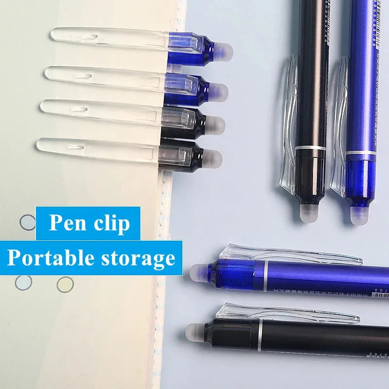 Hot Erasable Push Gel Pen with 0.5mm stainless steel nib and plastic shell for students.