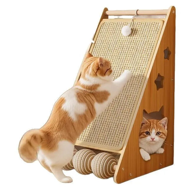 Vertical cat scratch board with wall-sticking design and cat funny ball style