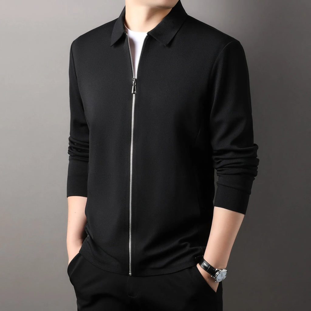 Men's polyester jacket in apricot colour with straight hem and regular long sleeves