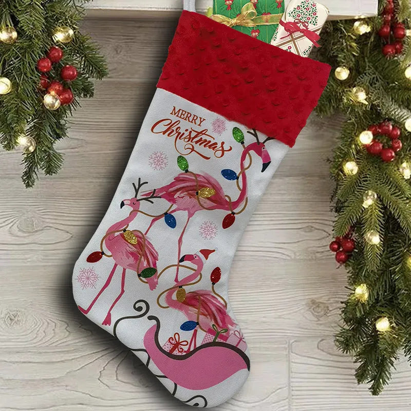 Flamingo design Christmas stocking decoration pendant in cloth material