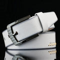 Men's threading casual belt with pin buckle in black, brown or white colours, 110cm length