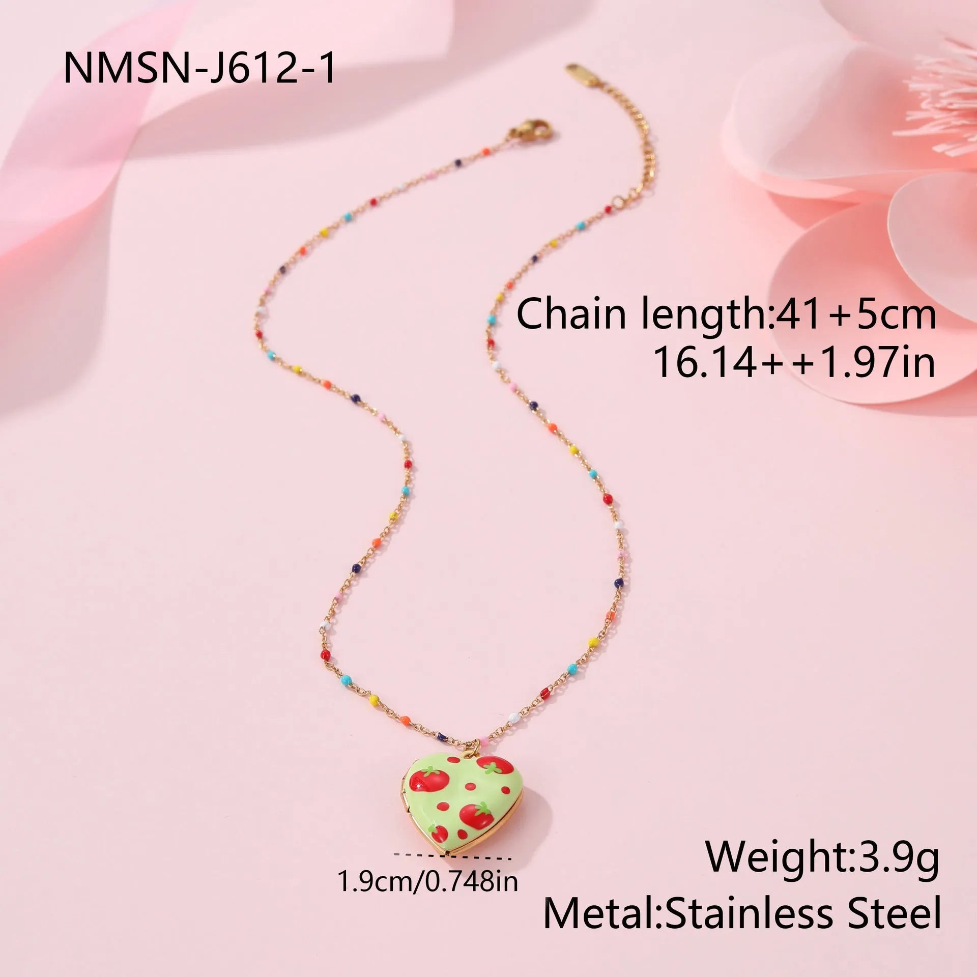 Gold-plated stainless steel necklace with fruit-shaped pendant on adjustable chain