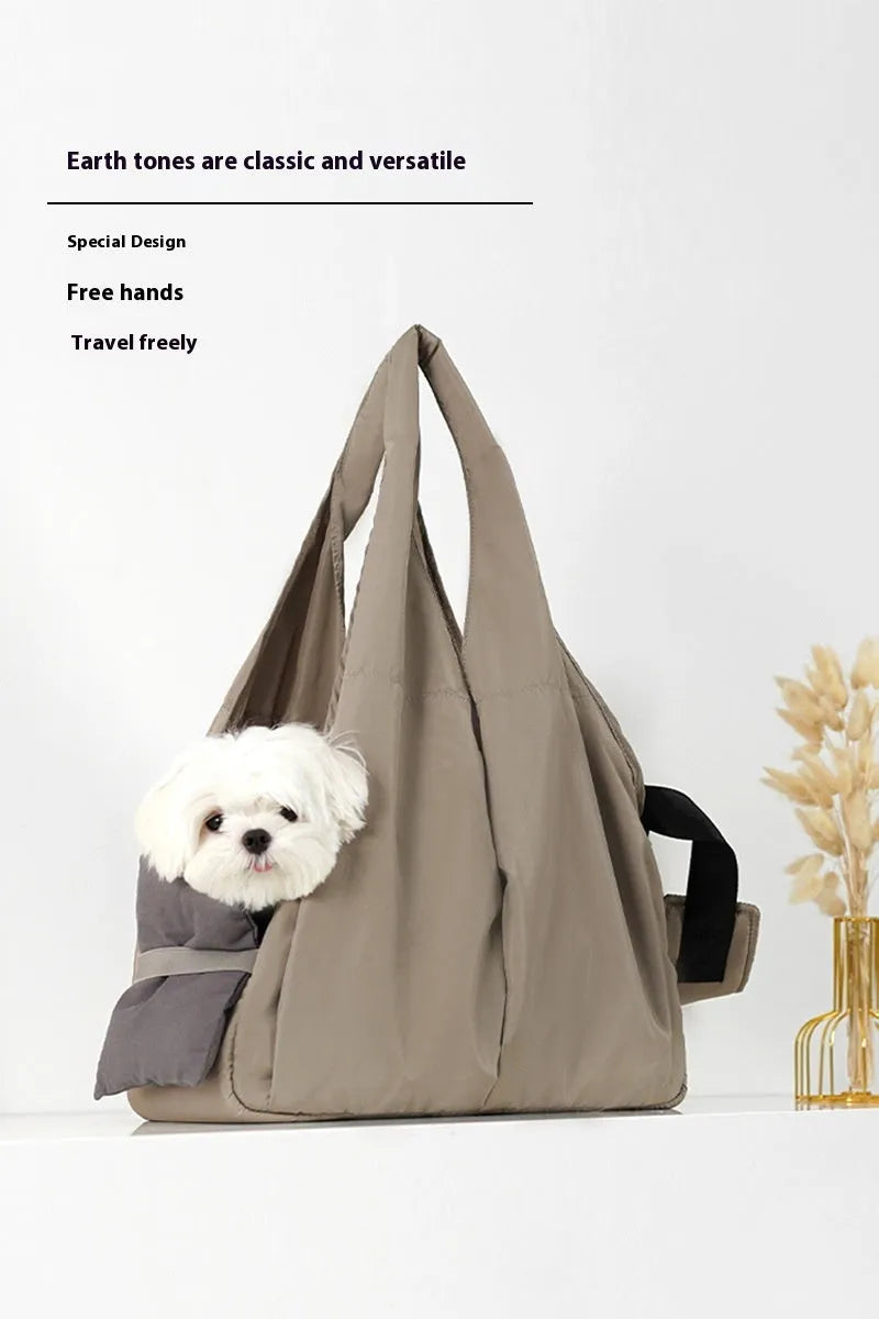 Apricot-colour cloth pet handbag for summer outdoor use with dogs or cats