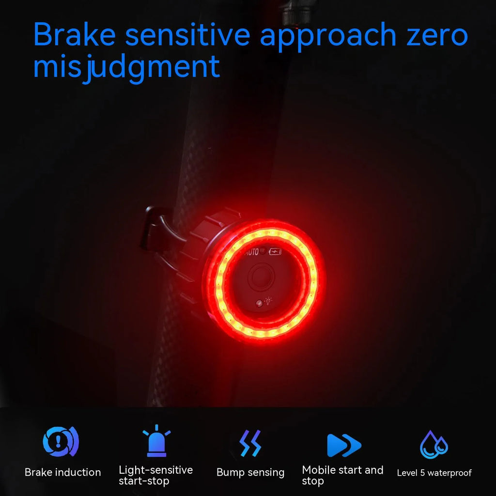 Black intelligent induction brake taillight for bicycle with seat tube mounting bracket