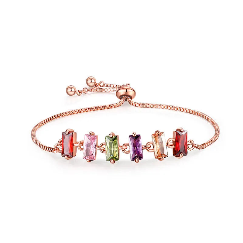 Copper geometric bracelet with inlaid zircon and glass stones for women in water drop diamond shape