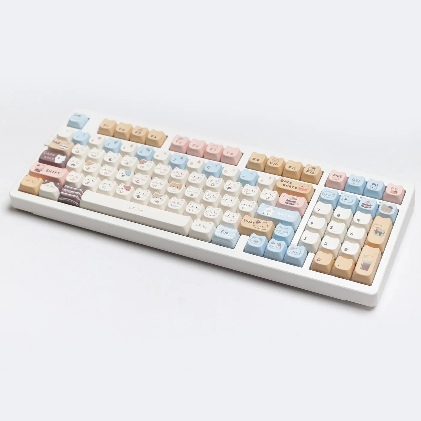 Sea salt cat themed PBT keycap set for mechanical keyboards with spacebar and supplement caps