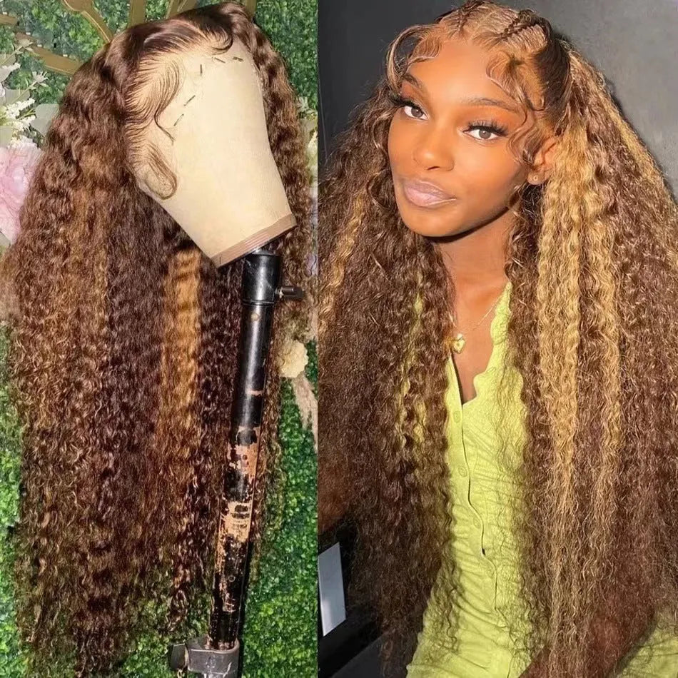 Front lace wig with African black gradient colour and big wave texture, showing length options