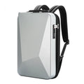 Large PC hard shell gaming backpack in titanium gold silver colour with double shoulder straps and organisational pockets