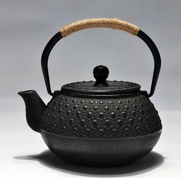 Japanese style cast iron teapot with traditional patterns and 0.9 litre capacity