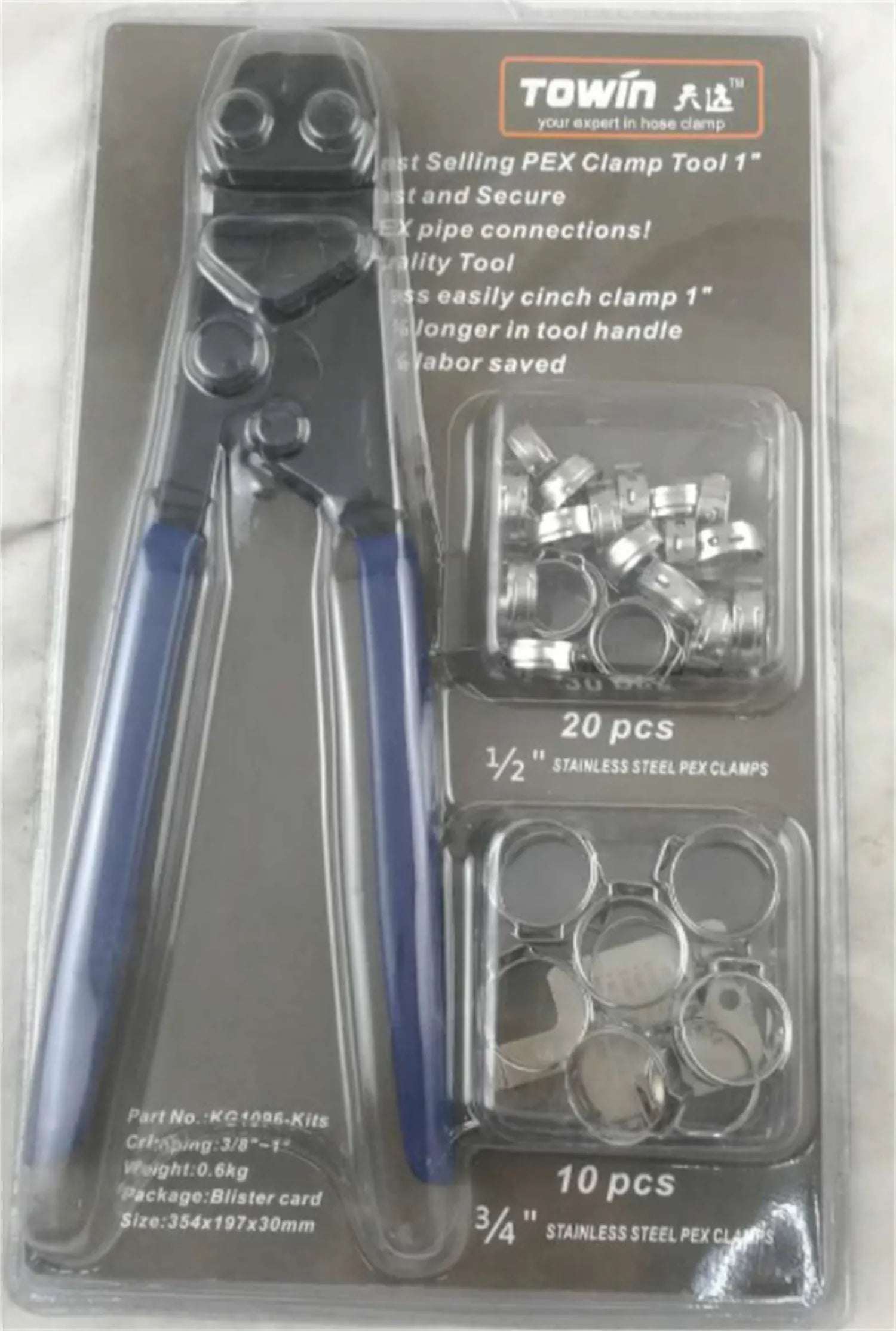 Red cloth style single ear metal PEX clamp with carbon steel cutting edge.