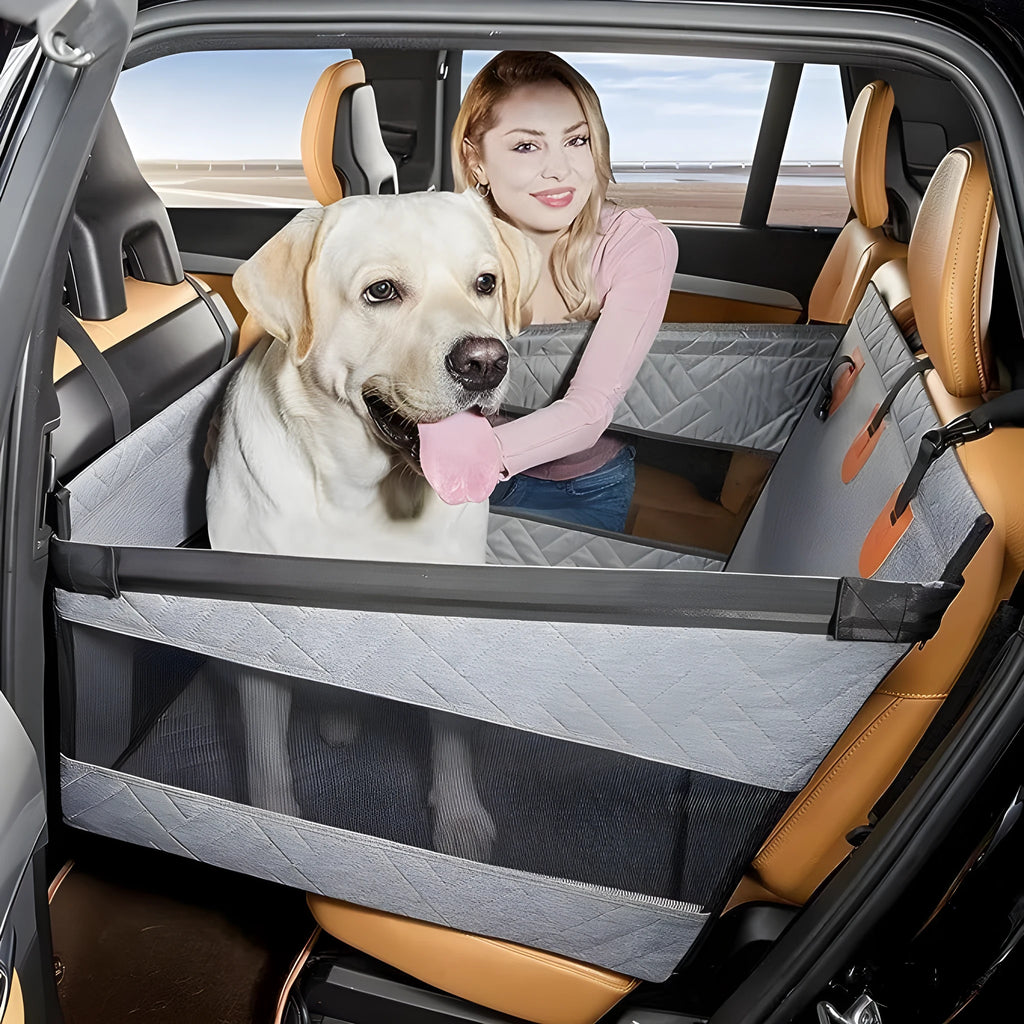 Grey water-resistant dog bed with removable cushion measuring 56x56x40 cm