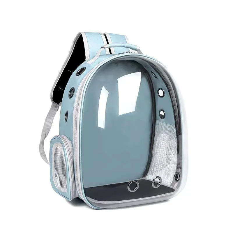 Astronaut style cat carrier bag in solid colour made from medium-hard PC plastic for pet transport.
