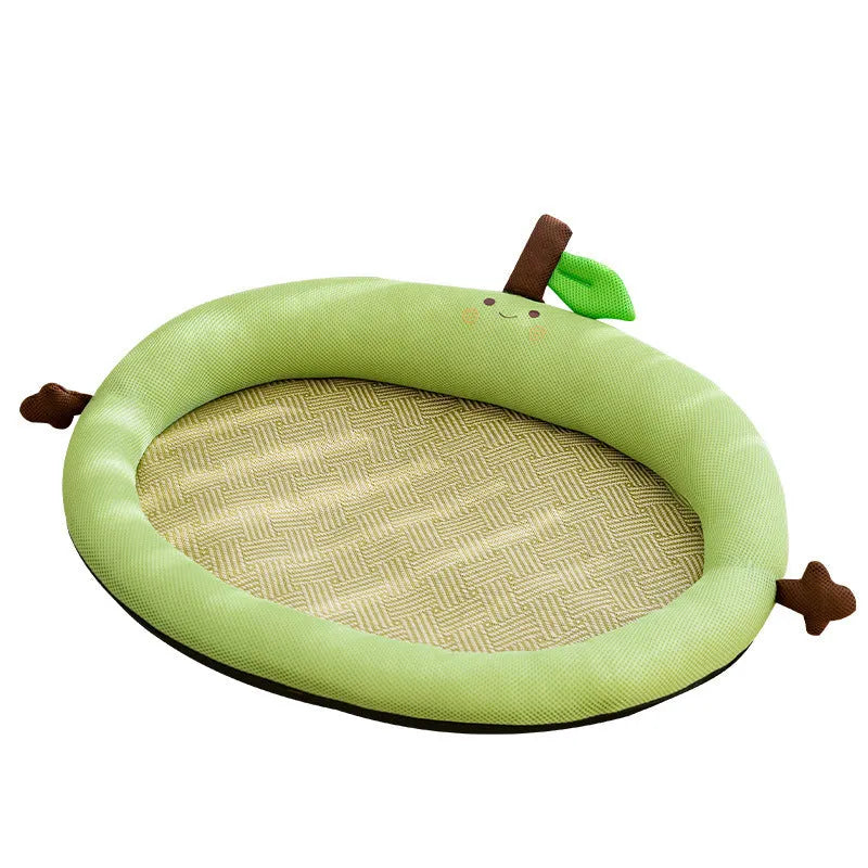 Green fruit backrest pet nest bed mat for dogs and cats in size large.