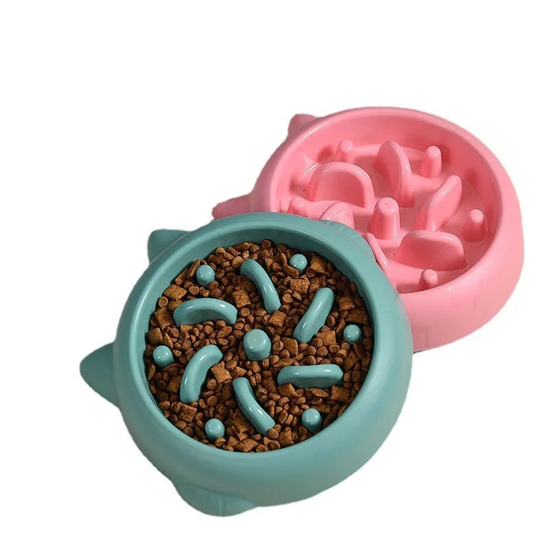 Green bone-shaped slow feeder bowl for dogs and cats with interior ridges