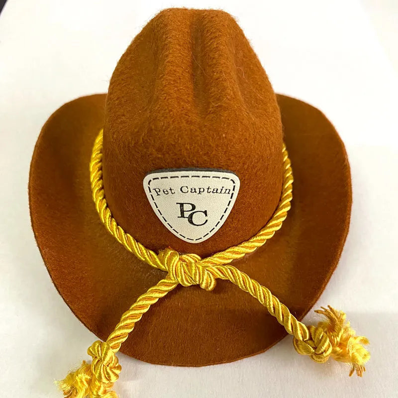 British-style brown cat cowboy hat with black ribbon on non-woven fabric