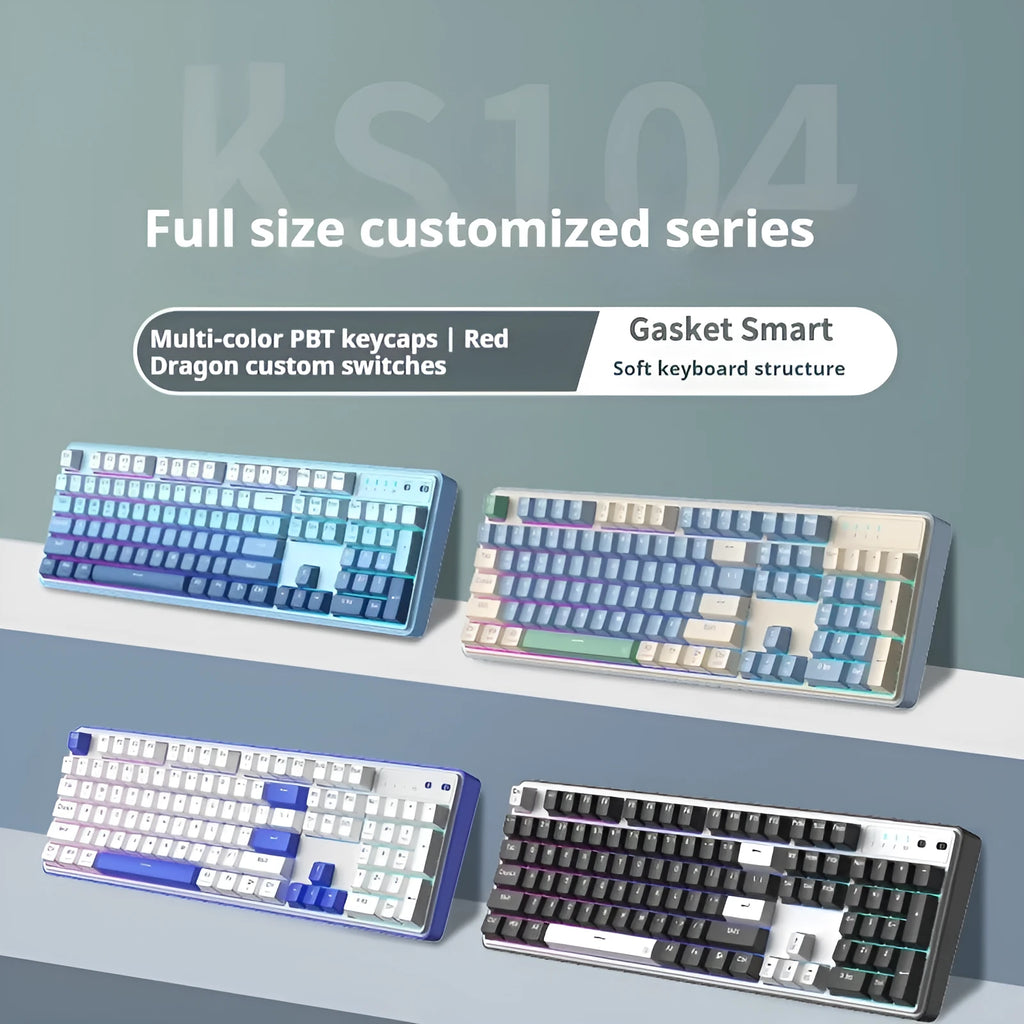 104-key mechanical keyboard in multiple colour options with RGB lighting and wired connection