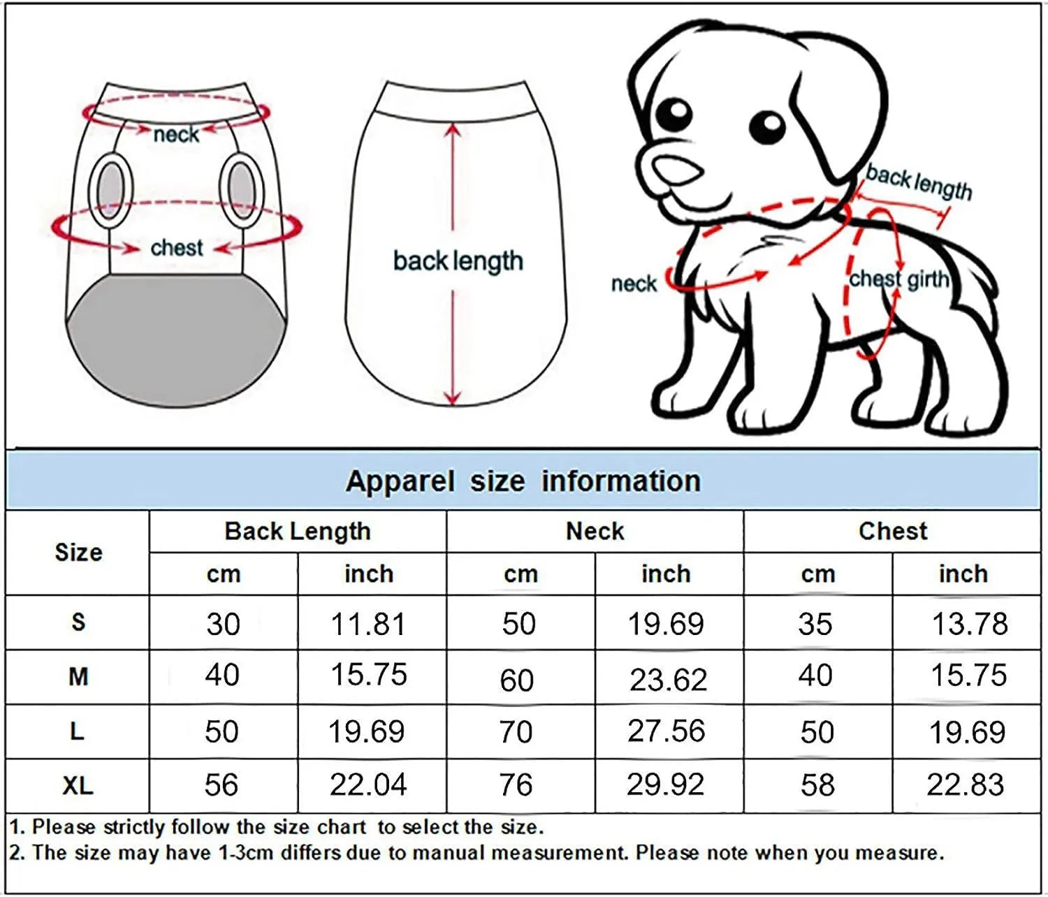 Striped Halloween costume set for a dog, showing harness with prop knife and matching pants on a sizing chart.