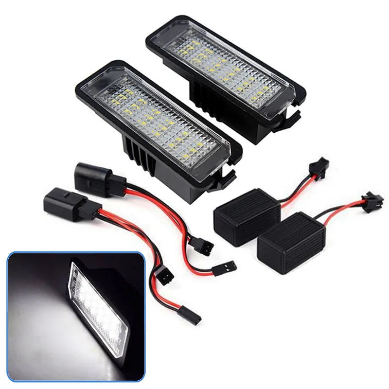 Volkswagen Golf Polo Phaeton LED licence plate light unit with 24 SMD LEDs and plug connector.