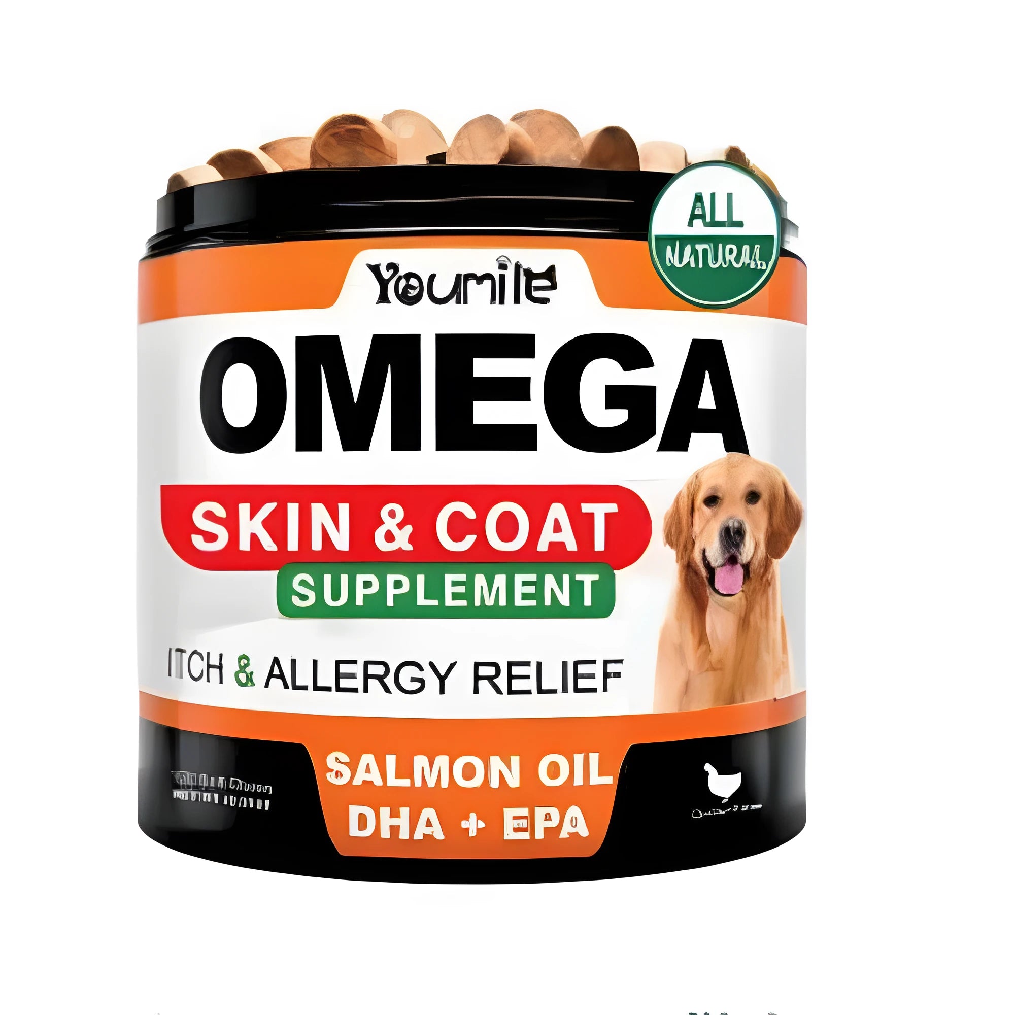 120-count bottle of fish oil chewing supplement softgel capsules