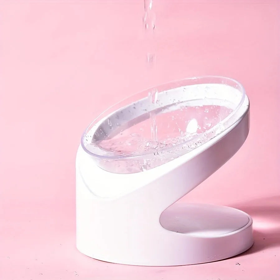 White elevated plastic cat bowl with anti-vomit tilt design