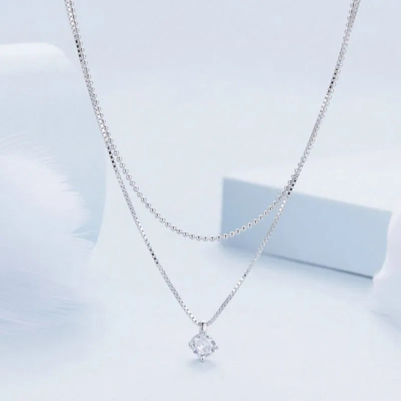 Sterling silver double-layer necklace with pearl chain and pendant for women