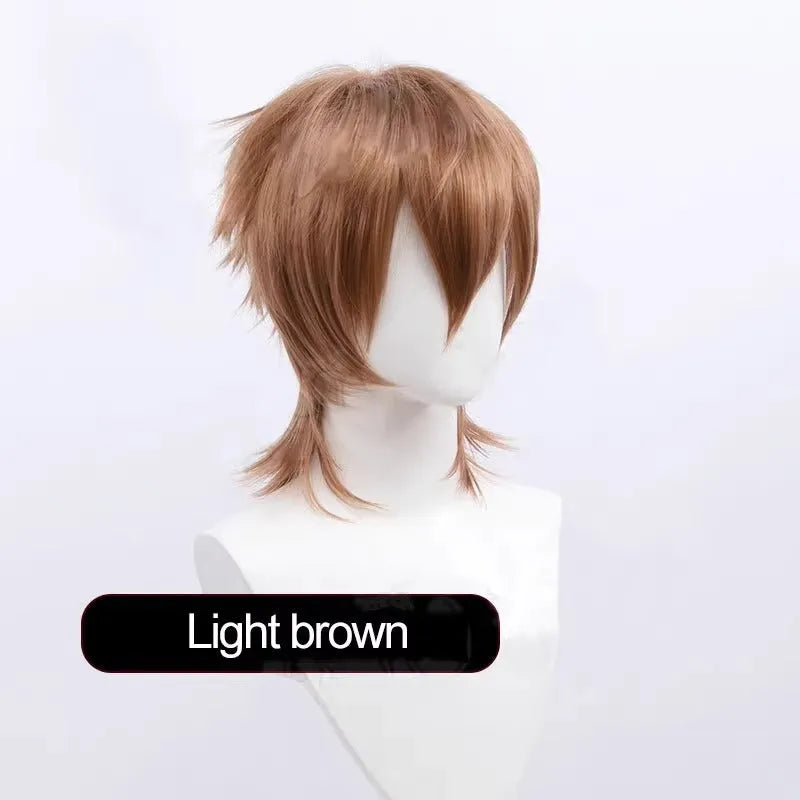 Short anime style cosplay wig with anti-curling hair tail in high-temperature fiber material