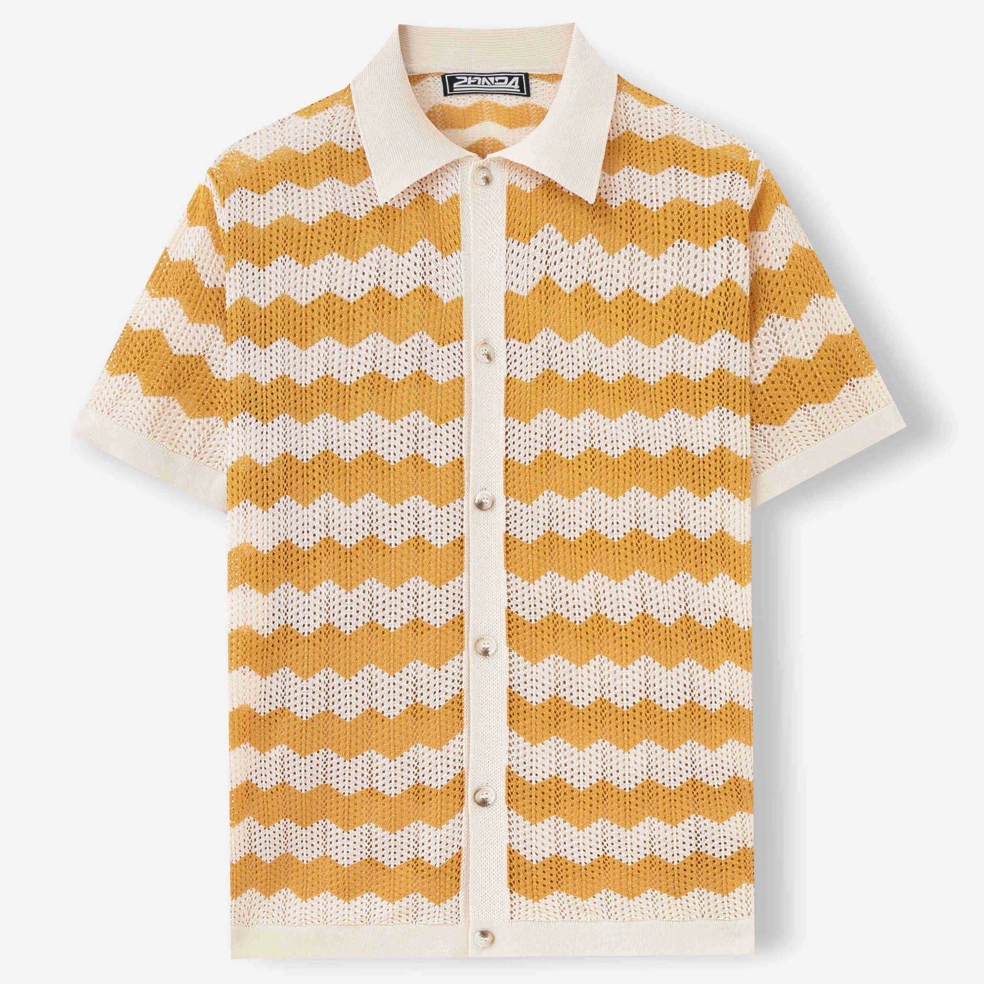 Hollow jacquard corrugated short sleeve sweater in Tencel viscose fabric showing textured knit pattern