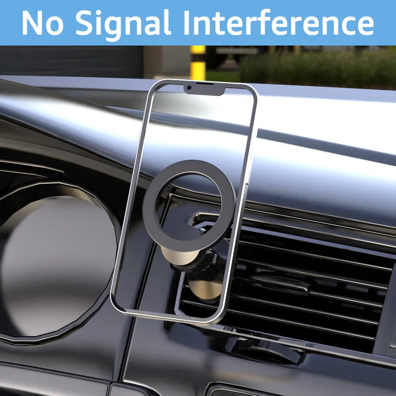 Black magnetic car air vent phone holder with O-ring design for vehicles