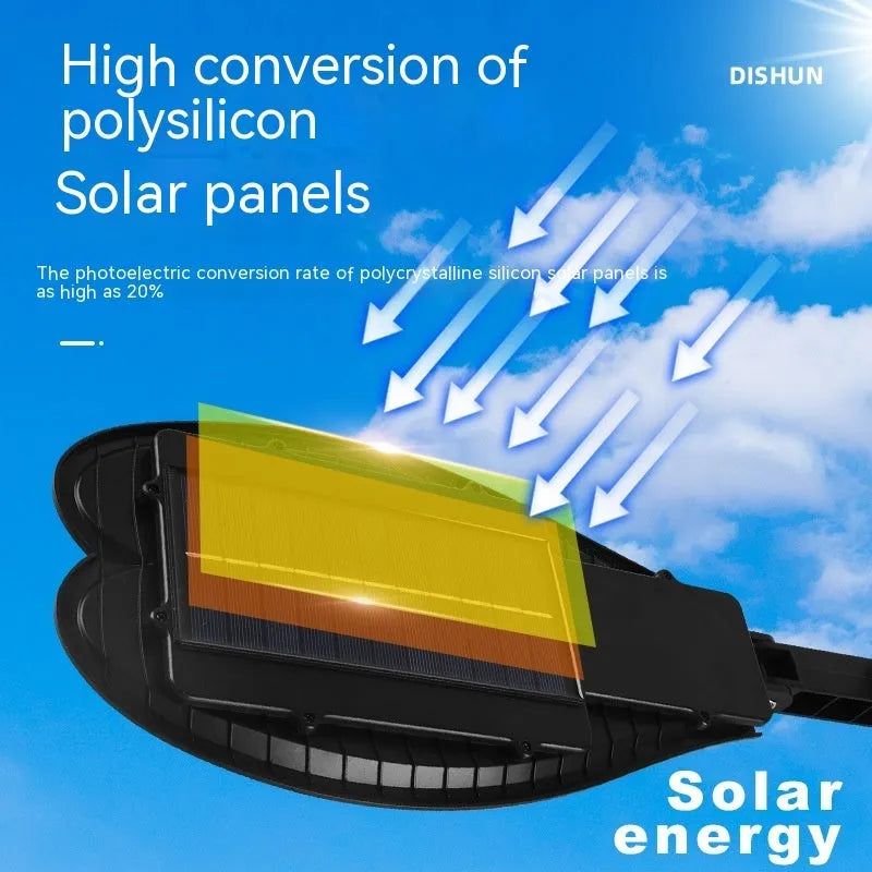 6-eye sword design outdoor solar garden lamp with remote control on a garden path.