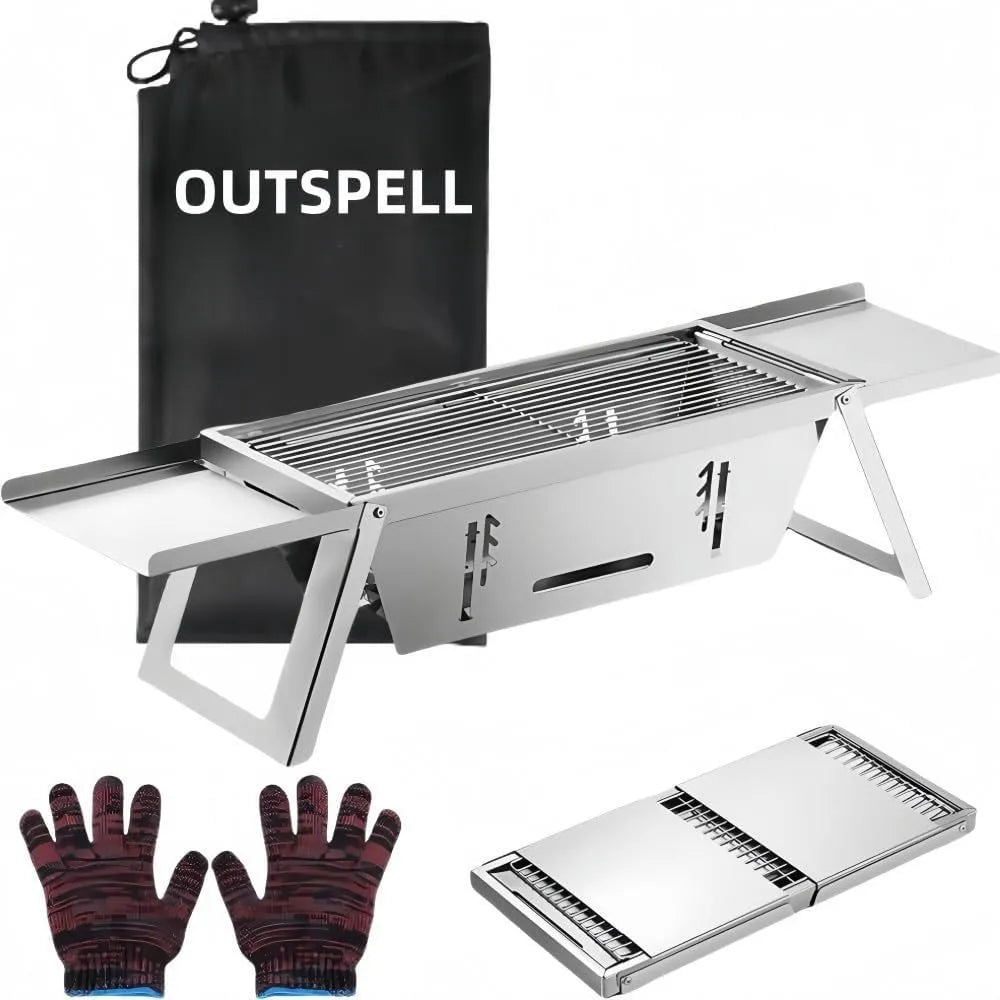 Small foldable portable charcoal barbecue grill for outdoor cooking