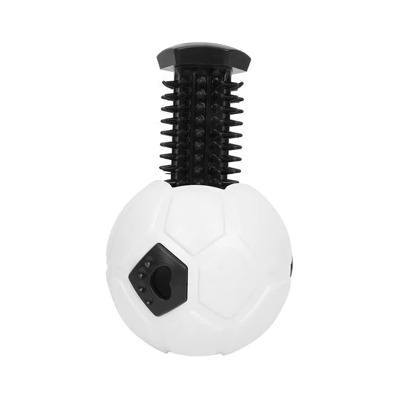 TPR dog toy ball with raised nibbling texture, shown in orange and white colour options