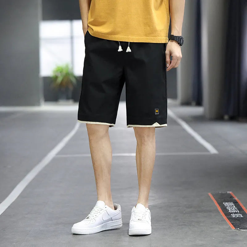 South Korea style casual beach shorts with loose fit and straight cut in micro-elastic polyester fabric