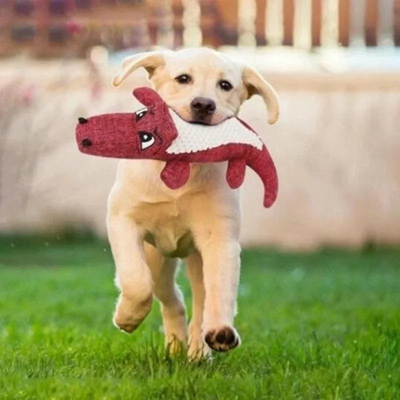 Blue, green, and red corn grid patterned plush toys for cats and dogs with a biting sound feature.