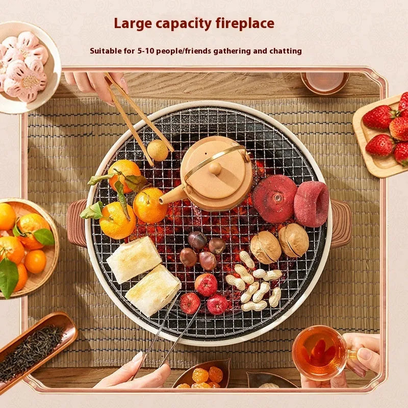 Portable indoor charcoal cooking stove with grill rack for tea boiling and baking