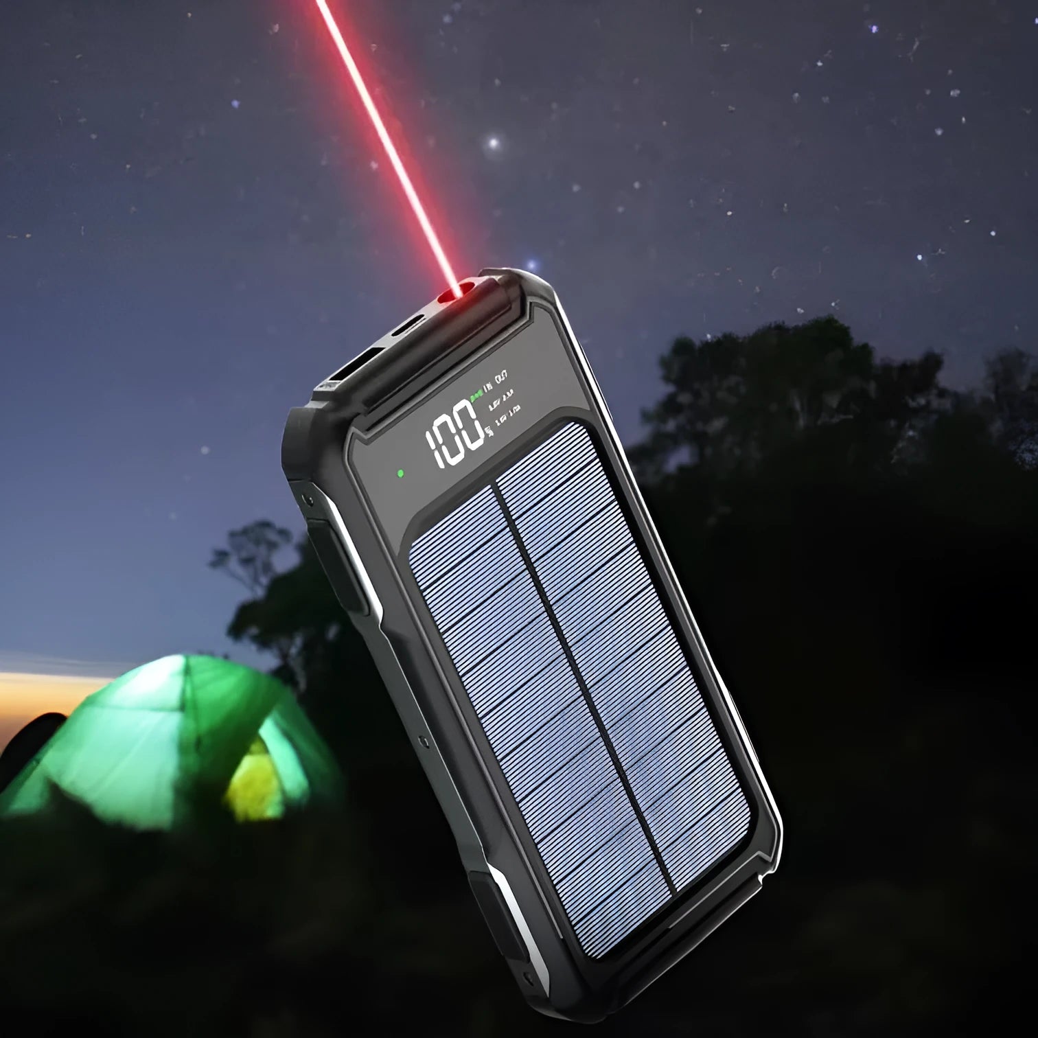 Military grade mobile power bank in black, green, or orange colour showing compact size and USB ports.