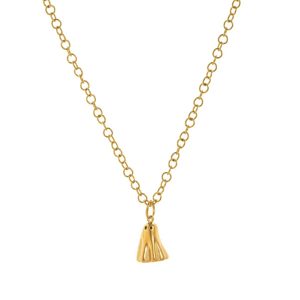 Women's ghost pendant necklace with titanium steel construction and twisted chain
