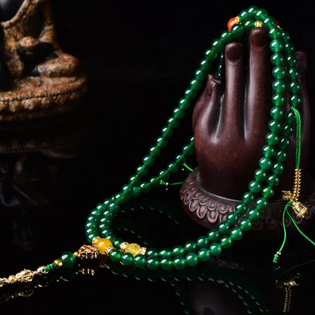 Brazilian natural green agate multi-circle bracelet showing bead detail in three size options