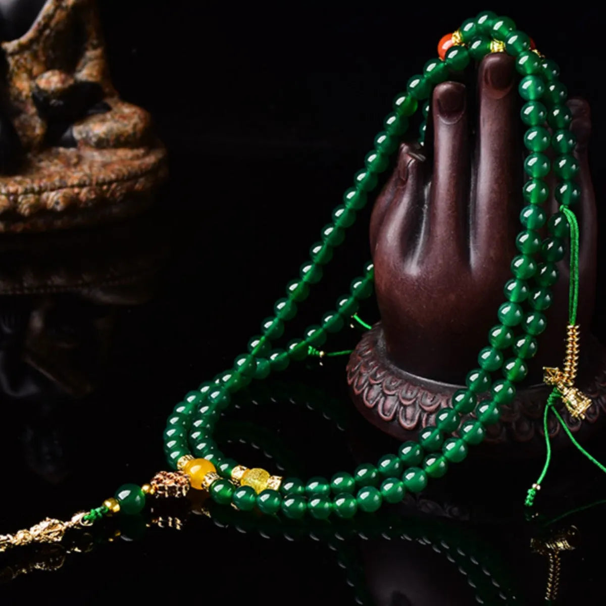 Brazilian natural green agate multi-circle bracelet showing bead detail in three size options