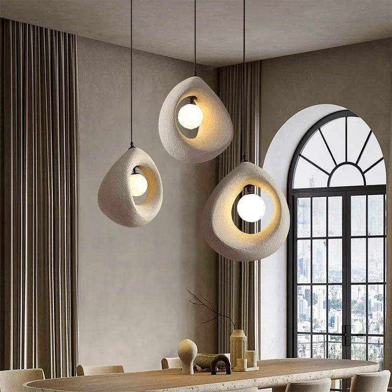 Retro bar chandelier with milky white 32x35cm shade hanging from ceiling