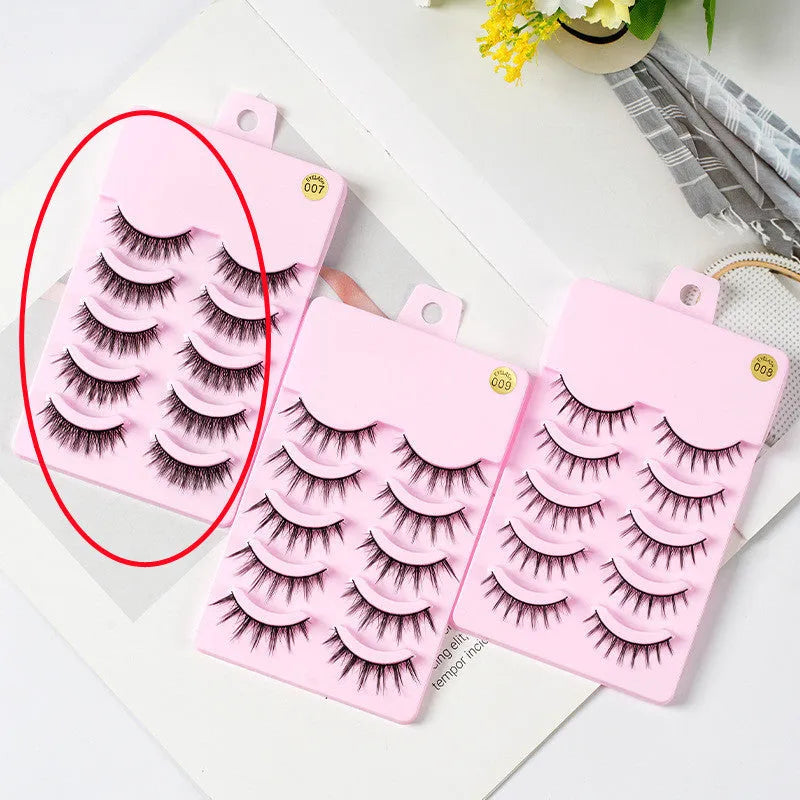 Pack of 5 pairs of black manga-style false eyelashes with natural wispy length on a white background.
