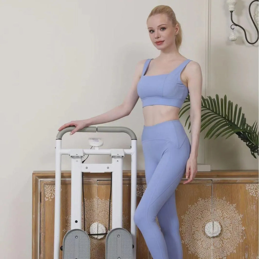 Foldable Starlight White treadmill and climbing machine combo for home fitness