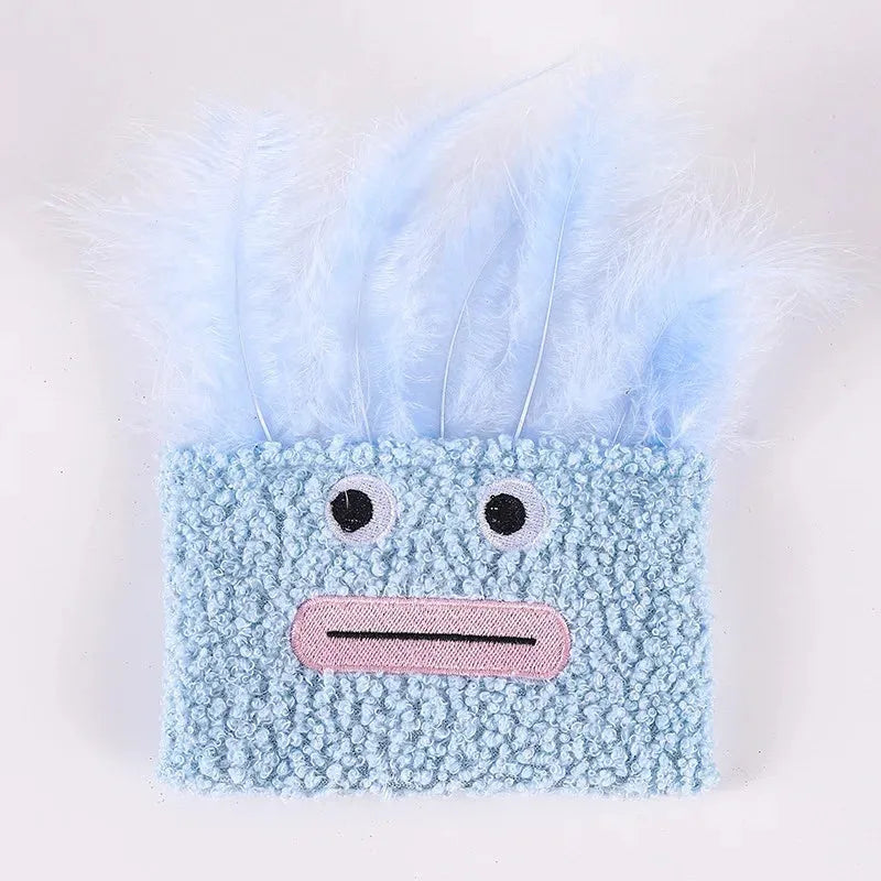 Catnip plush toy with big mouth explosion head shape in blue, green, orange or purple colour