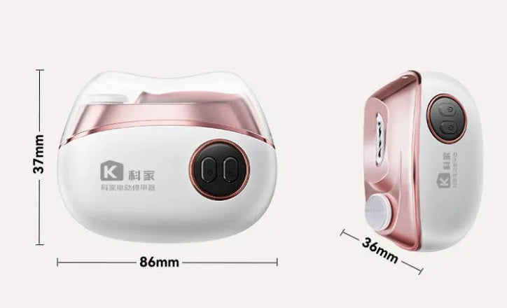 Blue electric nail clipper and polisher two-in-one tool with Type-C charging cable and cleaning brush.