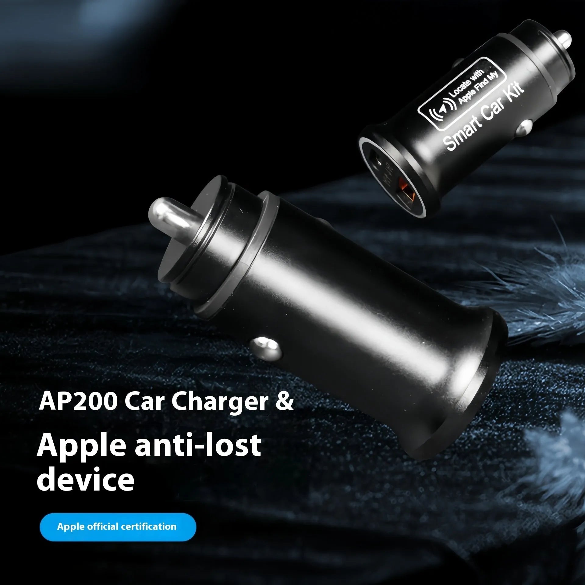 Black ABS plastic car charger GPS tracking device for plug-in vehicle location monitoring.