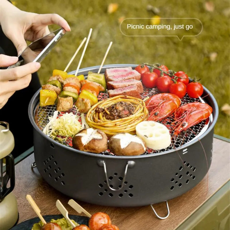 Portable stainless steel BBQ grill stove with detachable design and storage bag for outdoor camping
