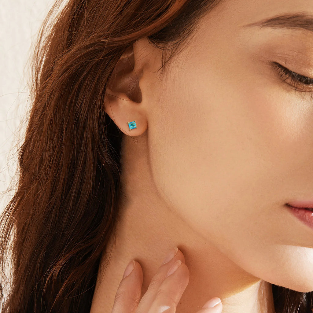 Gold-plated brass drop-shaped earrings with zircon stones in candy colours